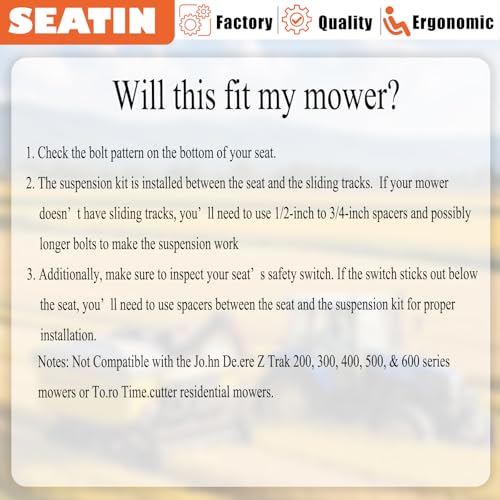 SEATIN Suspension Kit for Zero Turn Mower, Smooth Ride, Low Profile - size: Suspension with sliding rail