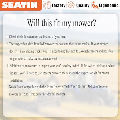 SEATIN Suspension Kit for Zero Turn Mower, Smooth Ride, Low Profile - size: Suspension with sliding rail
