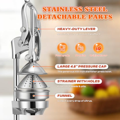 Moogiantgo Commercial Manual Juicer, Heavy Duty Hand Press Juice Extractor