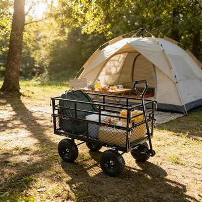 Gecheer Black Double Fence Utility Wagon Cart for Garden, Farm, Yard – Heavy-Duty 600 lb Capacity with Inflatable Tires & Spacious Bed