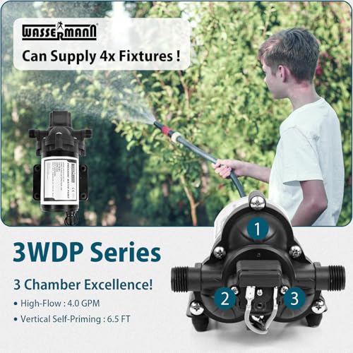WASSERMANN RV Water Pumps 115V AC Pressure Pump with Pressure Switch, Self-priming Water Pump 4.0GPM 45PSI, Fresh Water Pump for RV, Kitchen Barthroom Camping Marine Yacht Garden Diaphragm Pump115volt - color: White06