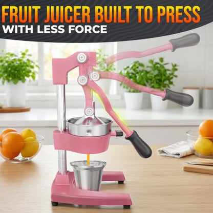 Cast Iron Juicer Hand Press, Heavy-Duty Squeezer (Pink) - color: Pink