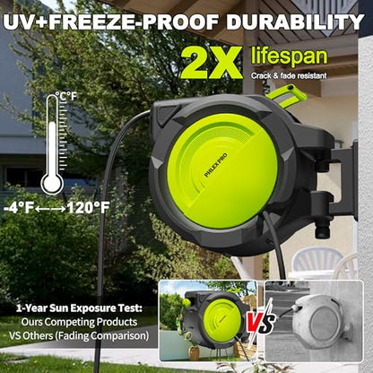 110 FT 5/8" Retractable Garden Hose Reel, Wall Mount - color: Upgrade-green, size: 110FT-5/8"