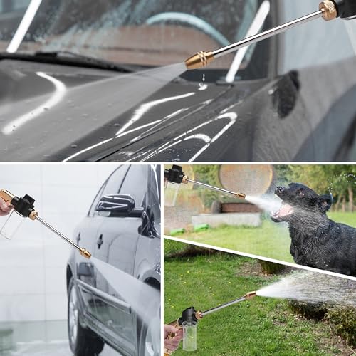 High Pressure Hose Nozzle with Soap Dispenser, Metal Foam Sprayer - color: Brass