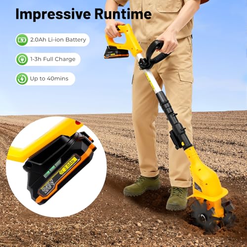 20V Cordless Electric Tiller Cultivator, 3.94" Working Width - size: 20V, 2 Blades