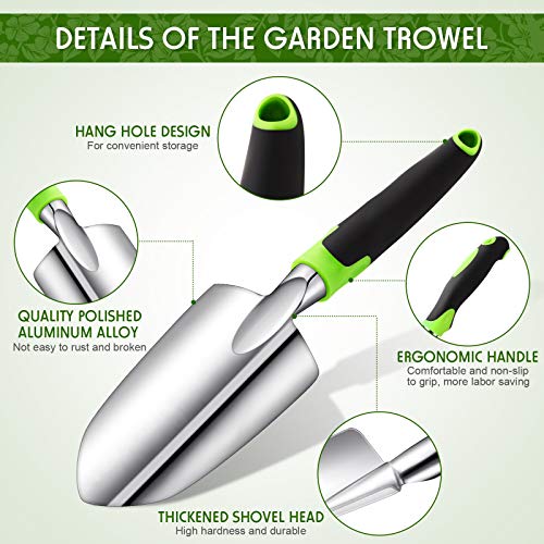 Honoson Garden Hand Trowel Transplant Trowel with Measurements Aluminum Alloy Planting Tools with Rubber Handle Small Gardening Hand Tools Shovels for Gardening Cultivating Transplanting Supplies - color: Green