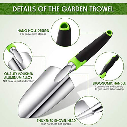 Honoson Garden Hand Trowel Transplant Trowel with Measurements Aluminum Alloy Planting Tools with Rubber Handle Small Gardening Hand Tools Shovels for Gardening Cultivating Transplanting Supplies - color: Green