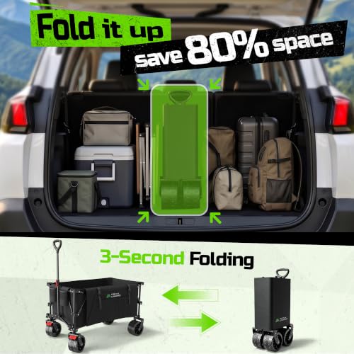 400L Folding Wagon Cart with Brakes & Removable Table, 580lbs Heavy Duty Collapsible Wagon, Big All-Terrain Wheels for Camping, Sports, Grocery, Outdoor - Black - color: Black-big