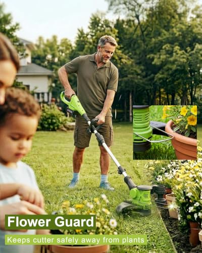 DEGGE Cordless Electric Weed Wacker, 2X 3.0Ah/ 21V/ 12" Battery Weed Eater