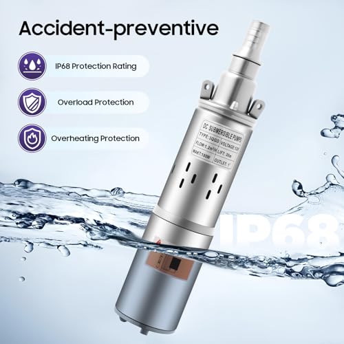 Deep Well Submersible Pump 12v/250w 263GPH 98ft Head with 56ft Head