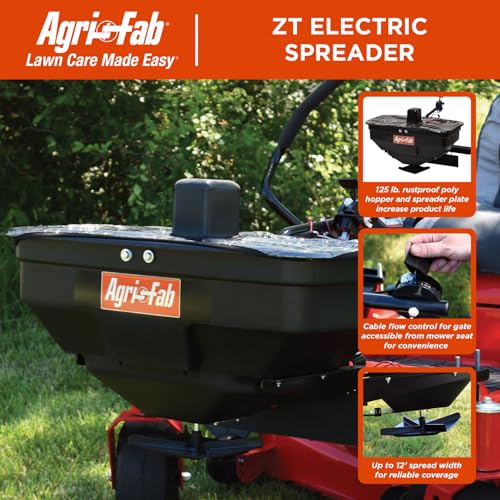 Agri-Fab Zero Turn Mower Electric Spreader, 125 lb Hopper Capacity with 12V Motor and Up to 12 Ft Spread Width