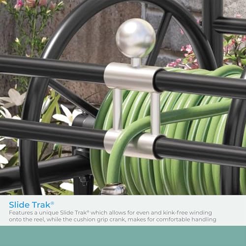 Suncast 200' Pro Hose Reel Cart with Flat-Free Rubber Tires, Outdoor Weather-Resistant Steel Garden Hose Reel Cart, 200' of 5/8" Hose Capacity, Made in the USA