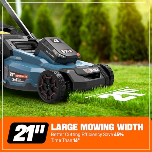 SENIX X6 60V Max 21" 3-in-1 Self-Propelled Mower w/ 8Ah Battery & Charger, Smart Display, 7-Level Adj