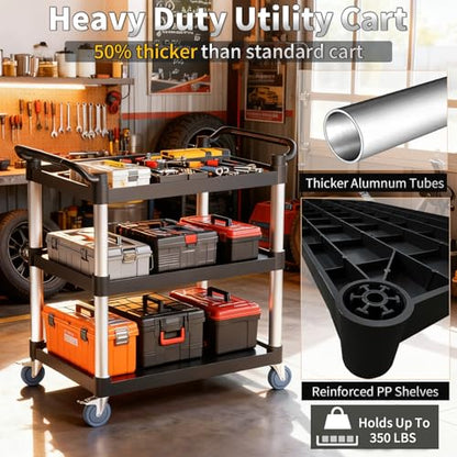 Utility Cart with Tangle-Free Wheels, 3 Tier Rolling Cart, Restaurant Cart - size: 34"×17"×38" M
