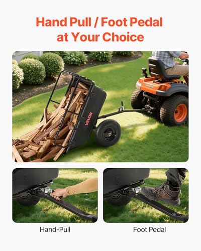 VEVOR 500Lbs 10 Cu.Ft. ATV UTV Trailer Tow Behind Dump Cart, Heavy Duty Pull Behind Utility Dump Trailer for Lawn Mower Trailer Tractor Garden Yard with 16in Tires - color: Black01