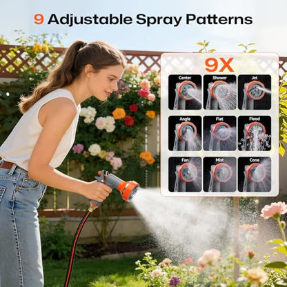 Retractable Garden Hose Reel, 1/2 Inch 150FT Wall Mounted Heavy Duty Garden Hose Reel with 9 Patterns Nozzle, Any Length Lock, Upgraded Slow Return System and 180°Swivel Metal Bracket (1/2" 150FT) - size: 1/2" 150FT