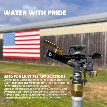 Impact Water Sprinkler 300005 on Tripod Stand, Telescopic with Long Range to 80 ft Diameter Coverage by New England Garden Tools