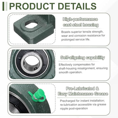 uxcell UCP204 Pillow Block Bearings, 20 mm Bore Self Alignment, (ABEC3) - size: UCP204 (Bore 20mm)