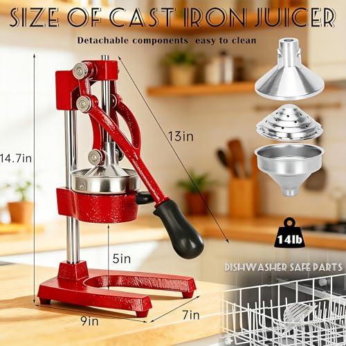 Cast Iron Juicer Hand Press Heavy Duty, Orange Juicer - color: Red