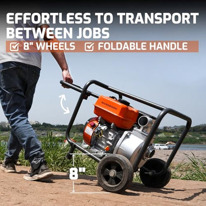 NOVUS 2-Inch Semi Trash Pump with Foldable Handle and Wheels, 212cc Engine - size: 2 Inch with Hose and Wheel