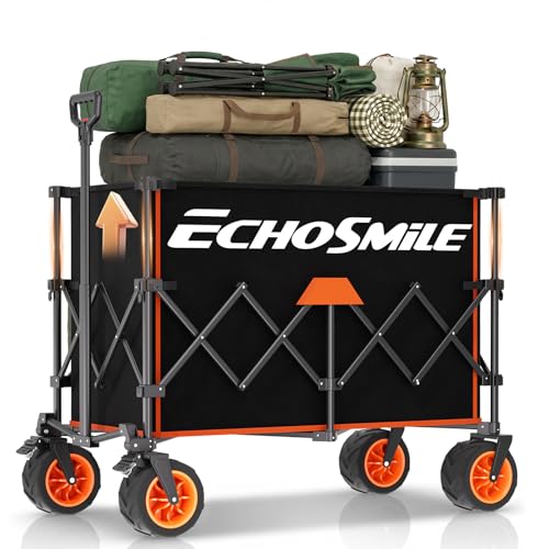 EchoSmile Wagon Carts Foldable Heavy Duty, 500Lbs Wt, 300L Cap, Black&Orange - color: Black&orange