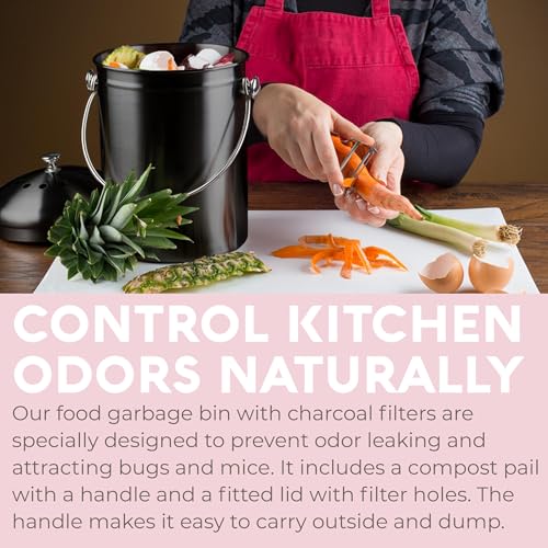 Epica Kitchen Compost Bin for Kicthen Countertops, 1.3 Galllon - Black - color: Black