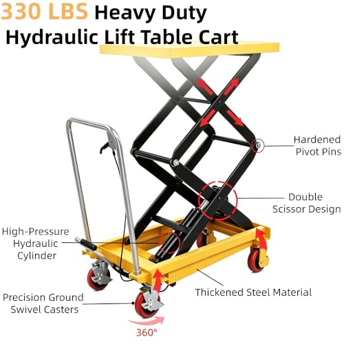 330LBS Hydraulic Lift Table Cart Lift, Double Scissor Lift Table