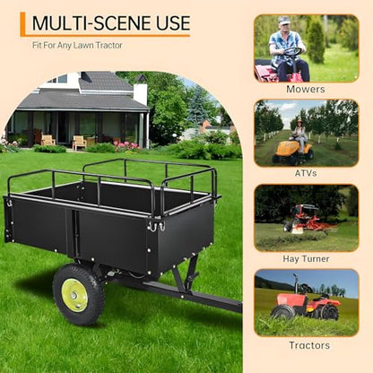 750LB Heavy Duty Dump Cart with Removable Gate, 15 Cu Ft Steel Garden Cart with Pneumatic Tires, Durable Yard Wagon for Lawn, Farm, Tractor, ATV Utility Trailer - color: Yellow