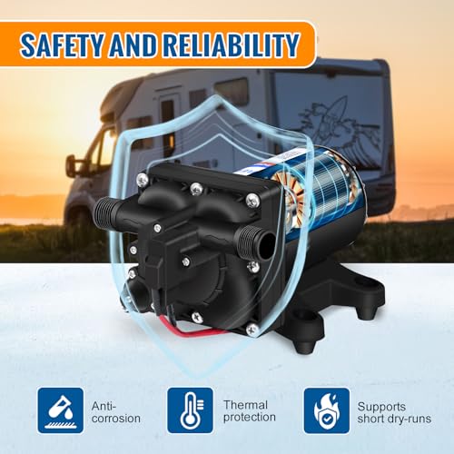 YOUNGTREE 12V RV Water Pump 3.5GPM 55PSI On Demand Fresh Water Pressure Diaphragm Pump 12 Volt Self Priming with Pressure Switch for RV Camper Marine Sprayer Outdoor Shower Kitchen Garden - color: Black2