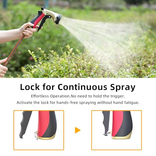 Metal Garden Hose Nozzle with 8 Spray Patterns & Thumb Control - color: Red