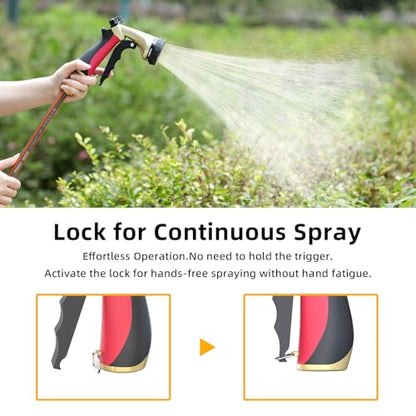 Metal Garden Hose Nozzle with 8 Spray Patterns & Thumb Control - color: Red