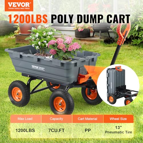 VEVOR Heavy Duty 1200lbs 7 Cu.Ft Wheelbarrow Garden Dump Cart Wagon - color: Gray