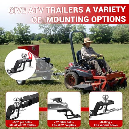 Timtin 3-Way ATV/UTV Trailer Hitch Adapter with 2'' Ball Head, 3500 Lbs