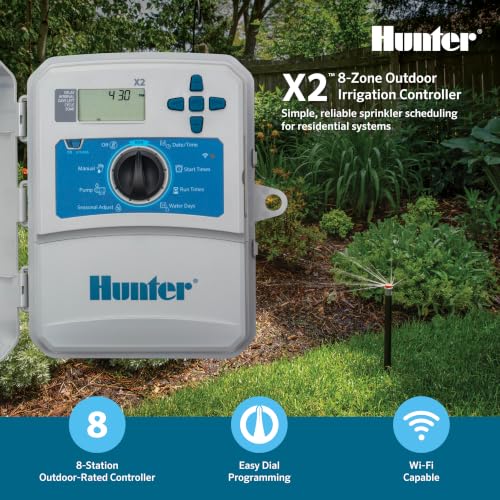 Hunter Hydrawise X2 8 Zone Sprinkler Controller, Outdoor Irrigation Timer for Lawn and Garden, Weather Based Scheduling, Cycle and Soak, Smart Controller Ready with Optional WiFi Module - style: 8-Station