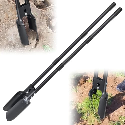 Post Hole Digger Tool, Heavy Duty Post Hole Digger with 55 Inch Handle, Dual Sharp Blades for Soil Plugging, Digging, Cultivating, Weeding, Manual Post Hole Digging Tool Garden Shovel Grey