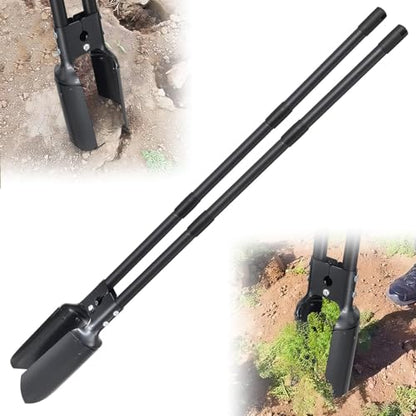 Post Hole Digger Tool, Heavy Duty Post Hole Digger with 55 Inch Handle, Dual Sharp Blades for Soil Plugging, Digging, Cultivating, Weeding, Manual Post Hole Digging Tool Garden Shovel Grey