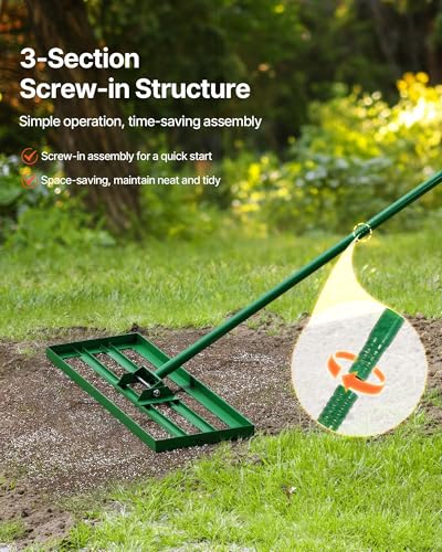 VEVOR Lawn Leveling Rake, 30"x10" Level Lawn Tool, Heavy-Duty Lawn Leveler with 78" Steel Extended Handle, Yard Leveling Rake Suit for Garden, Golf Lawn, Farm - size: 30x10in (without Roller)