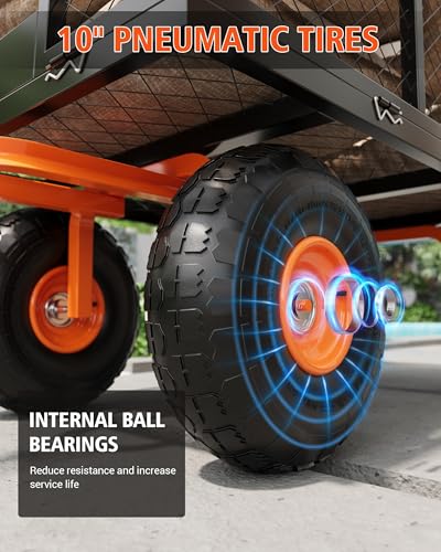 900 LBS Heavy Duty Steel Garden Cart, 3-in-1 Yard Wagon, 10" Air Tires - color: Black + Orange, size: 900LBS