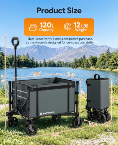 Collapsible Wagon with Wheels,120L Wagon Cart for Camping Groceries Beach - color: Gray