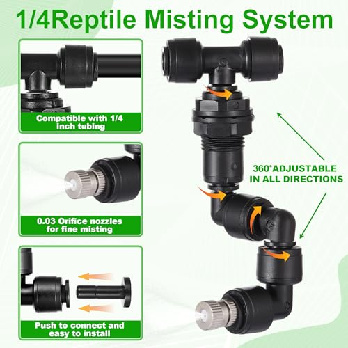14 Pack Single-Head 1/4 Reptile Mister Nozzles Kit,Reptile Misting - size: Single-Head*2