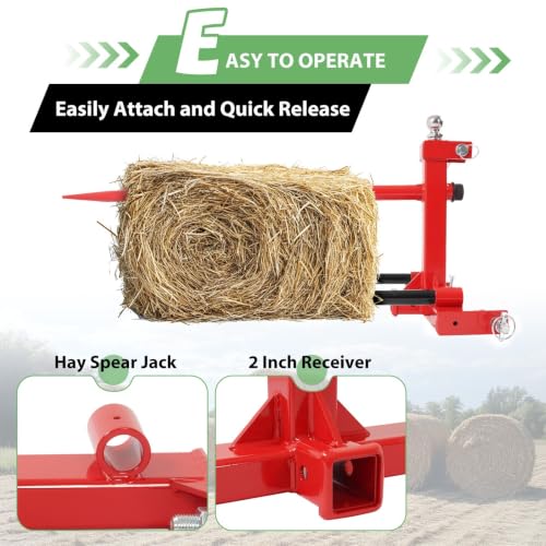 Suitable for 3-Point Hay Bale Spear with 3000 LB Capacity - Cat 1 Tractor Receiver Hitch & Gooseneck Ball