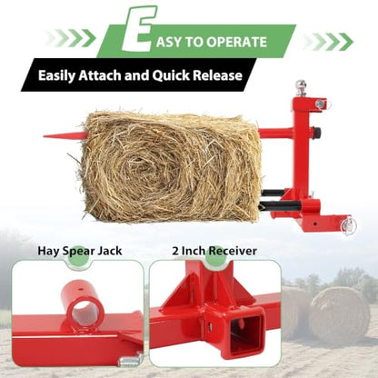 Suitable for 3-Point Hay Bale Spear with 3000 LB Capacity - Cat 1 Tractor Receiver Hitch & Gooseneck Ball