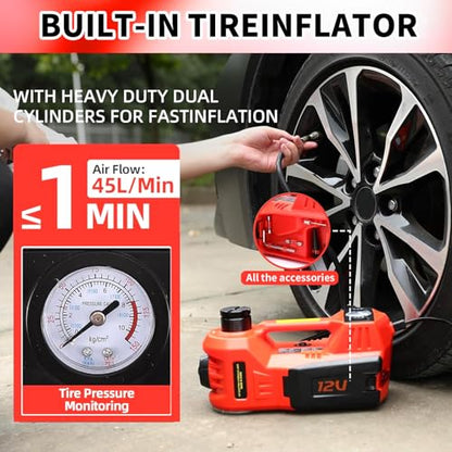 ROGTZ Electric Hydraulic Car Jack Kit 5T Impact Wrench Tire Inflator Pump - color: Red+Wrench