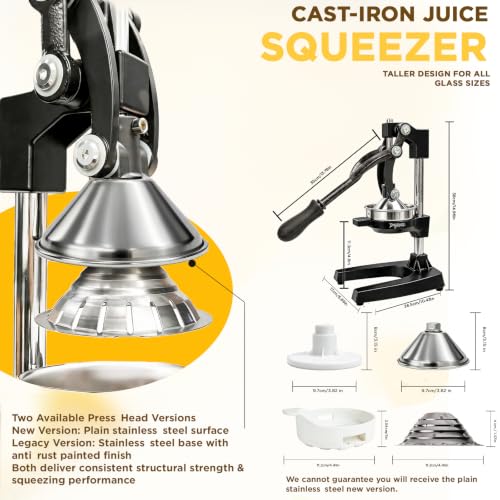 Cast Iron Juicer,Manual Juicer Hand Press,Orange Lemon Squeezer,Heavy Duty Manual Juicer,Professional Citrus Juicer Fruit Juice -Stainless Steel,Easy to Clean Black - color: Black