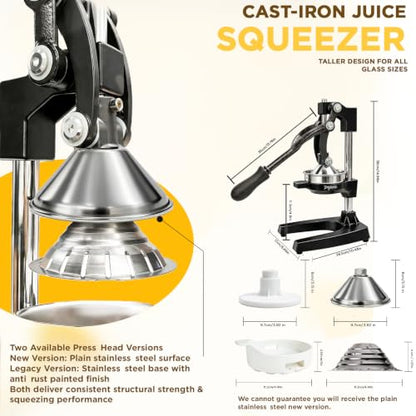 Cast Iron Juicer,Manual Juicer Hand Press,Orange Lemon Squeezer,Heavy Duty Manual Juicer,Professional Citrus Juicer Fruit Juice -Stainless Steel,Easy to Clean Black - color: Black