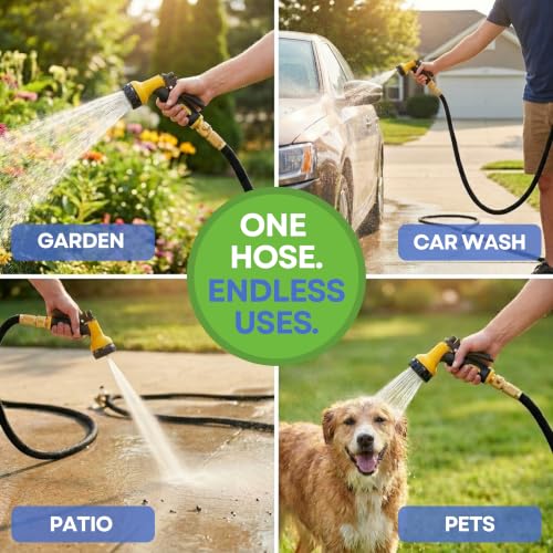 J&B XpandaHose 75ft Expandable Garden Hose, Lightweight, Brass Connectors - color: Black, size: 75ft
