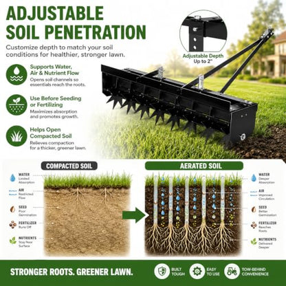 35-Inch Pull Behind Aerator, 8 Star Tines, 2.5-Inch Soil Depth