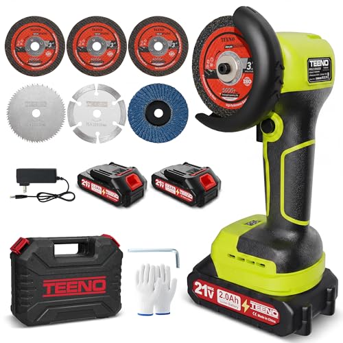 TEENO Cordless Angle Grinder 3", 21V Mini Cut-Off Tool, LCD Display, Green - color: Green