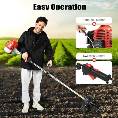 1.45kW Gasline Powered Mini Tiller, 9-Inch Tilling Width - size: 2-Stroke 51.7cc
