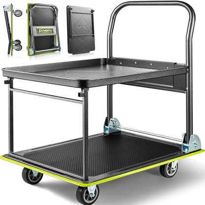 Heavy Duty Push Cart Dolly (700 lbs), 2 Tier Foldable Platform Hand Truck